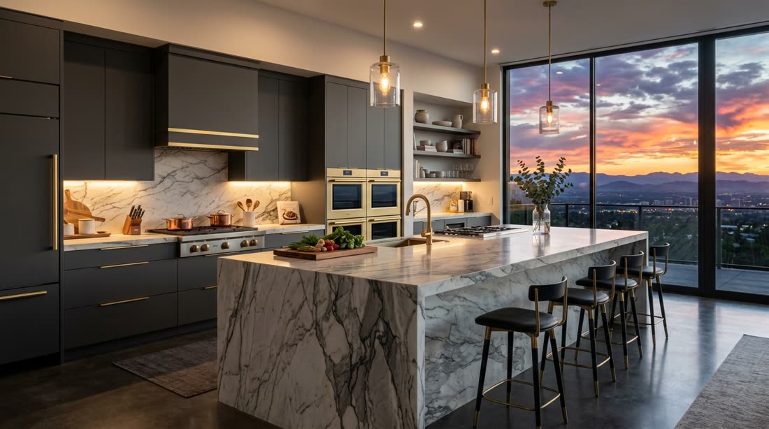 The kitchen: Fitted in honed marble